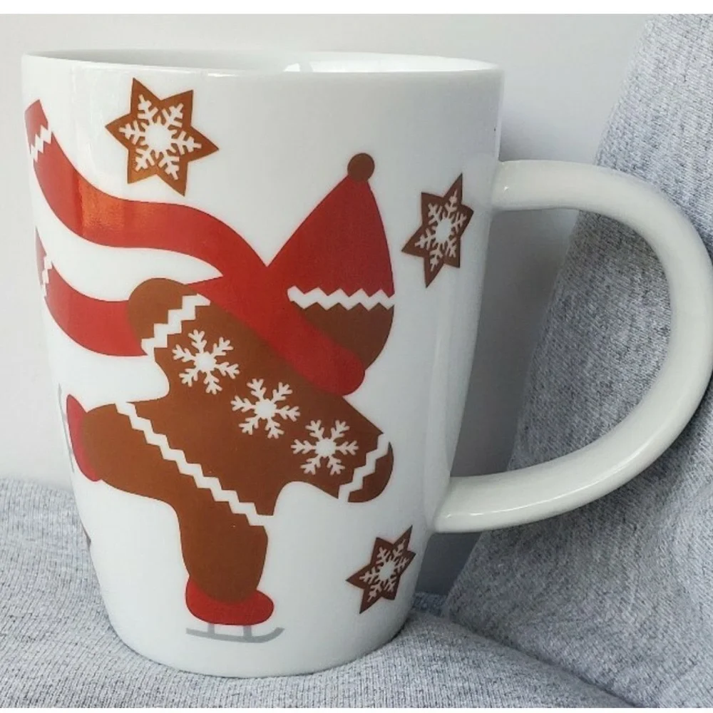TWO Crate&Barrel Skating Gingerbread Mugs Holiday Christmas Mug NWOT